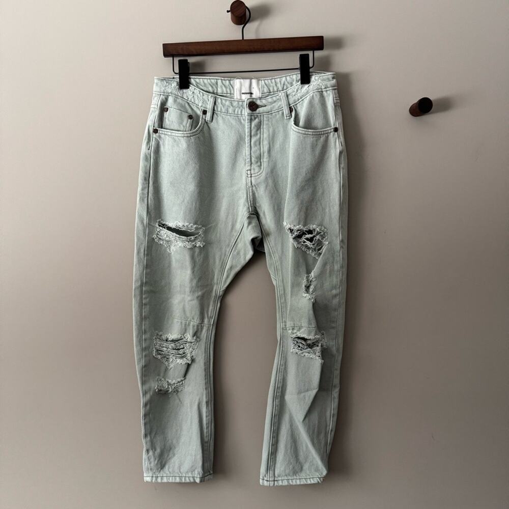 ONE TEASPOON MESSED UP SAINTS DISTRESSED BOYFRIEND JEAN SIZE 27 FADED KHAKI